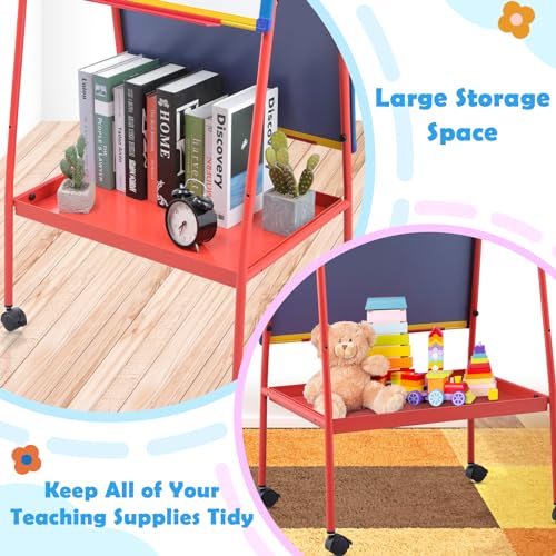 Mobile Dry Erase Board with Stand - 64.4" H Double Sided Portable Rolling Whiteboard Kids Easel for Classroom,Height Adjustable Magnetic White Board on Wheels for Home,School,36x24 inches