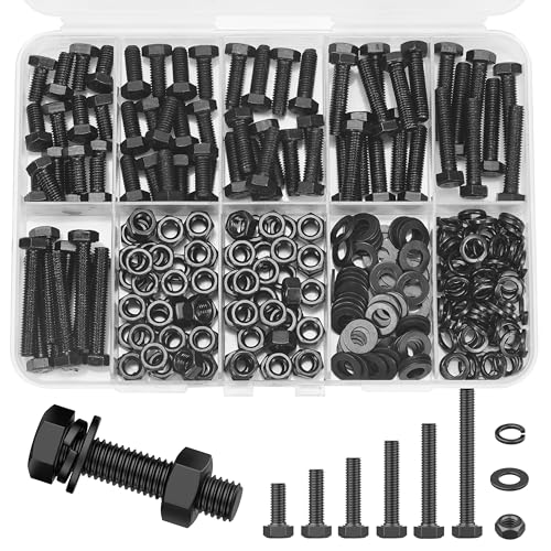 12.9 Assortiment de boulons et d'écrous de qualité, 280pcs M5 Kit écrou et rondelles hexagonaux métriques, fixation de matériel lourd (10-30mm Longueur, noir)