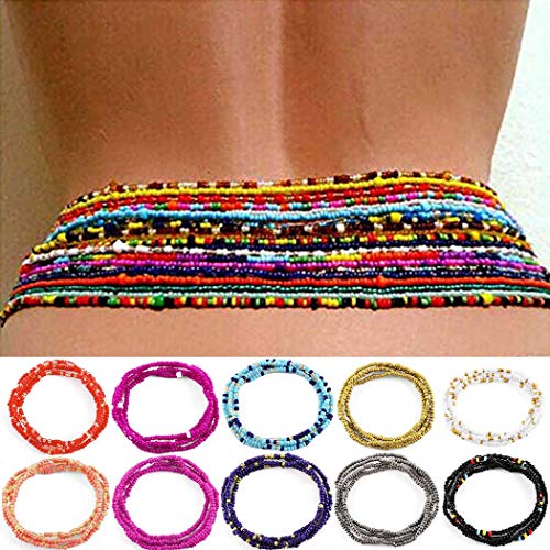 ELABEST Fashion Beads Waist Chain African Belly Bead Body Chain Beach 10Pcs Waist Jewelry Summer Body Accessories for Women (color contrast)