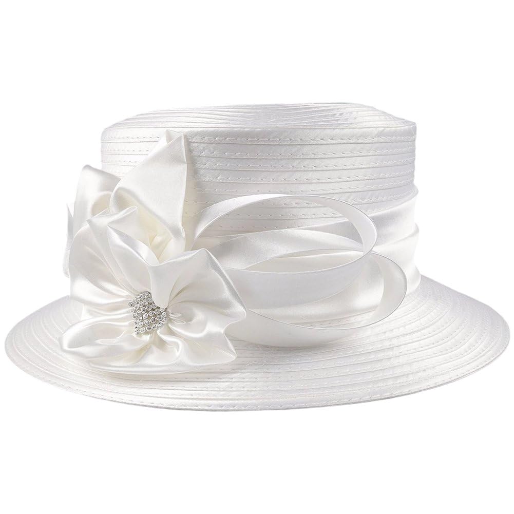 Sanfly Women's White Newest Satin Cloth Flower Church Hat Elegant Photography Hat Fashion Banquet Fascinator Wedding Formal Hats