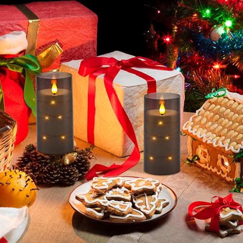 Image of Aignis Flickering Flameless Candles Battery Operated Candles LED Candles with Remote Timer for Home /Wedding /Birthday /Holiday Decor ，Grey 3D Flame Set of 2 (D3 xH6 6 inch)