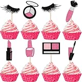 24 PCS Makeup Cupcake Toppers Glitte Cosmetics Lipstick Eyelashes Cake Picks Make Up theme Girls Birthday Party Decorations Supplies
