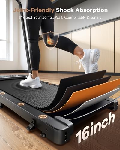 Image of WELLFIT Foldable Treadmill with Handlebar, 320LB Capacity Walking Pad for Home Office, Under Desk Folding Treadmills with Incline, Portable Folding Running Machine with App Control & 36 inchx16 inch Belt