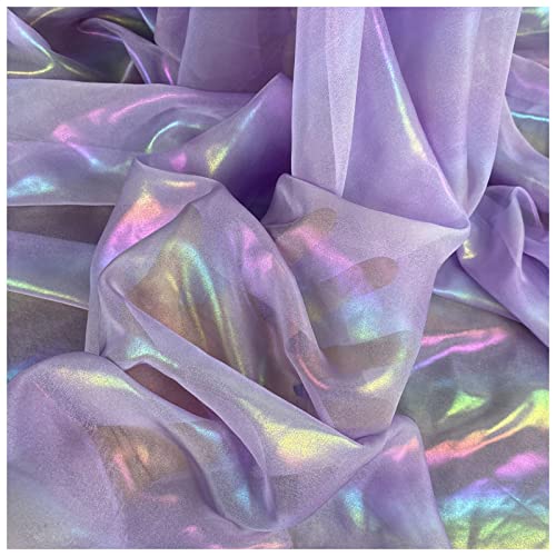 BNALU Tela De Gasa Bronceadora Con Gradiente De Arcoíris De 150cm De Ancho Vendida Por Metros Para Ropa De Falda Hecha A Mano(Color:violeta claro) Cover