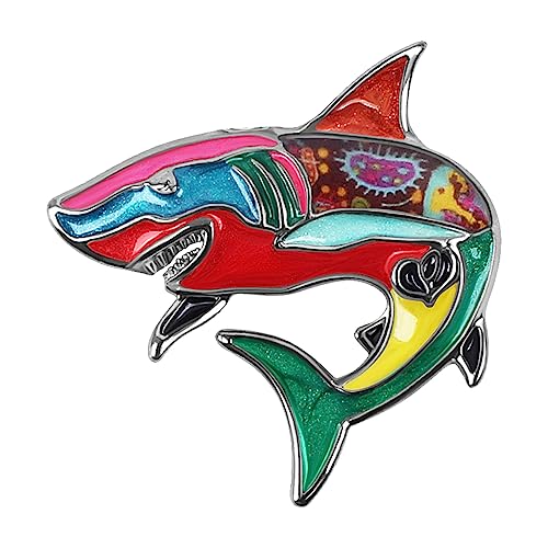 Image of Enamel Shark Brooch Pins Summer Jewelry Zinc Alloy Whale Dolphin Ocean Animals Brooches for Women Girls Gifts Scarf Pin Charms