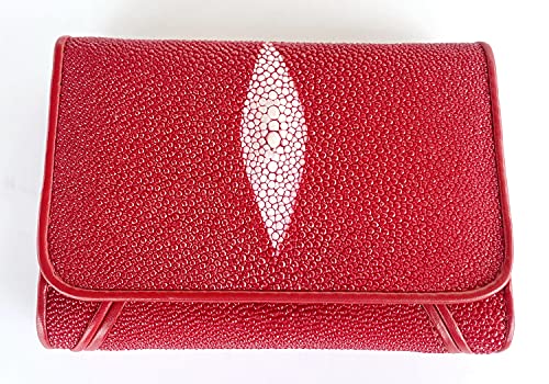 Julie Genuine Real Stingray Skin One Eye Leather Trifold Clutch Red Wallet Purse2