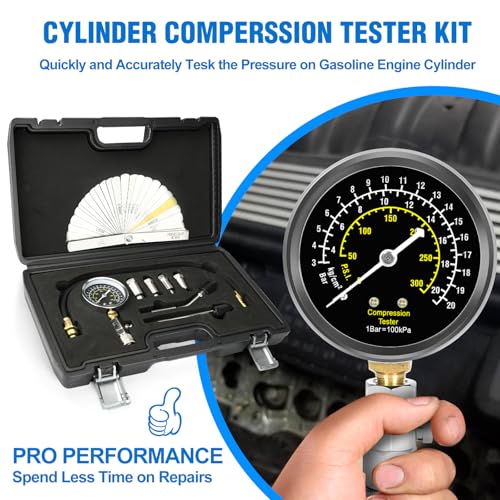 Image of BETOOLL 9pcs Petrol Engine Cylinder Compression Tester Kit with Spark Plug Gap Tool 32 Blades Steel Feeler Gauge 300PSI Engine Cylinder Compression Gauge Automotive Tool