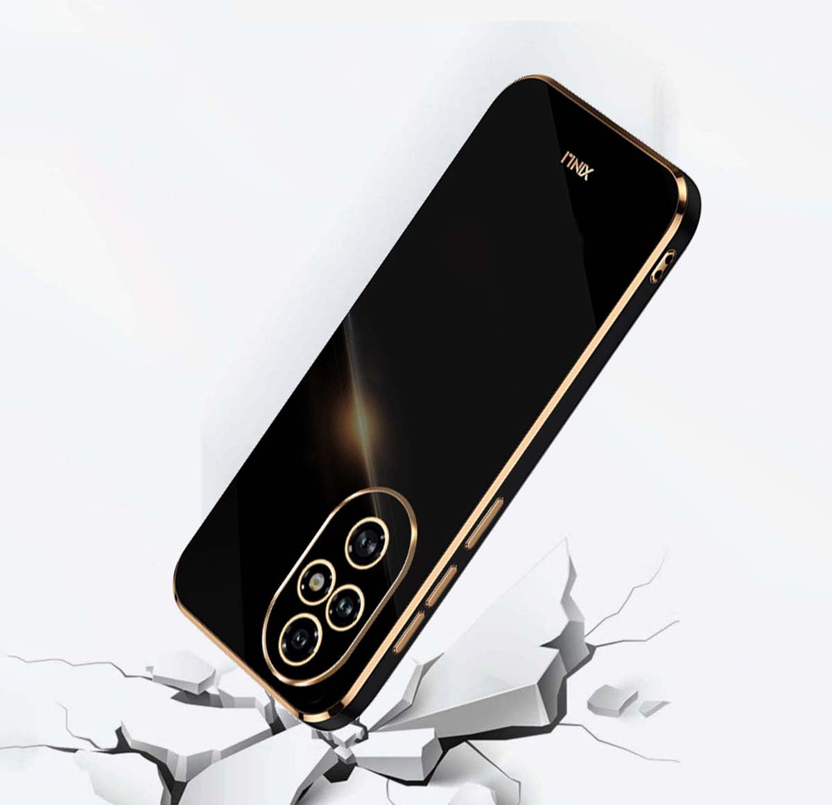 PEIYE Cover per Xiaomi Redmi Note 13 5G, Custodia in Silicone Morbido, Case Antiurto con Superficie Lucida Colorata e Bordo Dorato Elettroplaccato, Nero