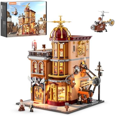 Lumibricks Steampunk Flying Club Lighting Building-Bricks Set - 1871 Pcs Modular Building Blocks Display Collectible Set for Adults