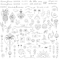 BETESSIN 3 Bögen Temporäre Tattoos 2 Wochen - Fake Tattoos mit 80+ Meer, Welle, Strand Motiven - Klebetattoos Erwachsene - Wasserfeste Tattoo zum Aufkleben für Sommerparty, Strandparty uvm.