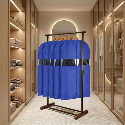 Image of Amazon Basics Non-Woven Suit, Coat, Jacket Cover | 120 GSM | Clear Window | Long Zip | 40 x 24 Inches | Pack of 5 (Blue)