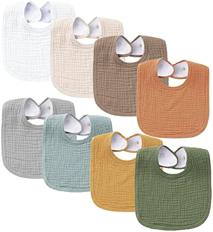 Konssy Muslin Baby Bibs 8 Pack Baby Bandana Drool Bibs Cotton for Unisex Boys Girls, 8 Solid Colors Set for Teething and Drooling