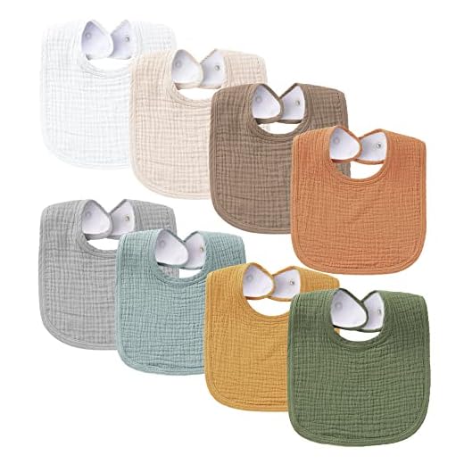 Konssy Muslin Baby Bibs 8 Pack Baby Bandana Drool Bibs Cotton for Unisex Boys Girls, 8 Solid Colors Set for Teething and Drooling