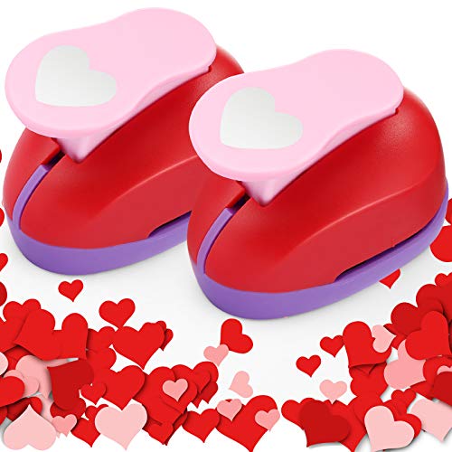 1 Inch 2 Pieces Valentine's Day Punch Heart Shaped Crafts Hole Punches Scrapbook Heart Shape Paper Puncher Handmade Hole Scrapbooking Punches Foam Hole Punches for Valentine's Gift