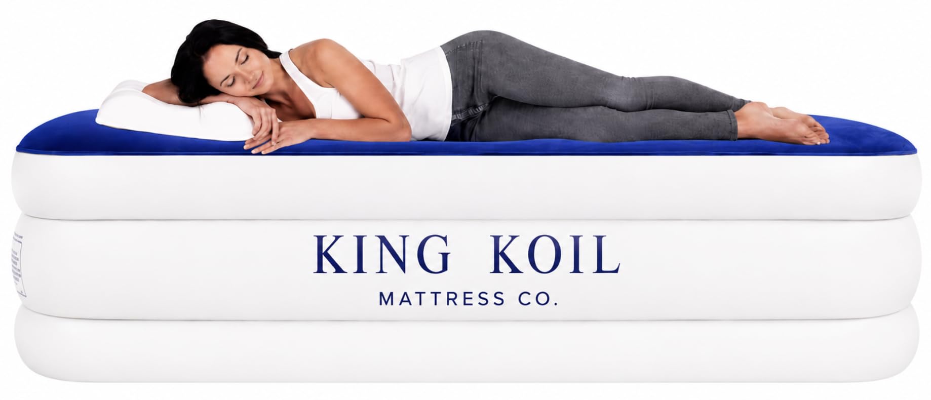 King Koil Air Mattress Full with Built-in Pump, Inflatable Blow Up Bed | 1-Yr Warranty, patented coil-beam support, flocked waterproof top, inflates in 90 sec, puncture-resistant PVC, 600lb capacity