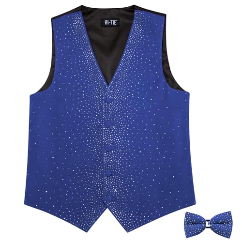 Hi-Tie Men's Sparkling Velvet Waistcoat Suit Vest and Bow Tie Set Tuxedo Vests Flower Lapel Pin for Wedding Party Performance3