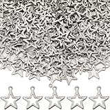 sunnyclue 1 scatola 100pcs ciondoli a stella cava in acciaio inossidabile pentagramma charms in metallo argento mini cinque punti mini stelle charm bulk per creazione di gioielli charms orecchini fai