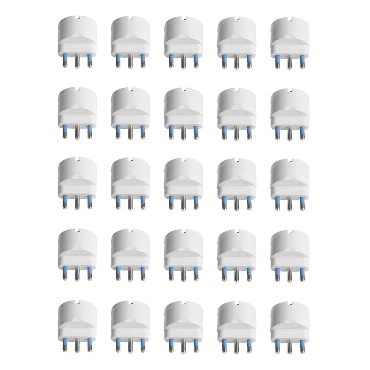 Adapter podróżny z gniazdem Schuko 10A/16A 2P+T na wtyczkę elektryczną 16A 3-pinowy, adapter dwufazowy do włoskiego mocowania 16A (25 sztuk, biały)