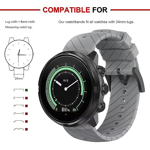 SeaFicco 24MM Silicone Watch Strap Compatible for Suunto 9 /Suunto 9 Baro/Suunto 7 /Suunto D5 /Suunto Spartan Sport Wrist HR Replacement Watchband Sports Fitness Watch Band (Gray) - Image 2