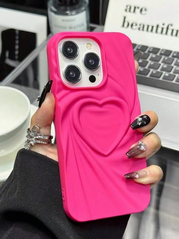 Image of COVERLY Heart Shape Design Back Case Cover for iPhone 12 Pro | Embossed Wrinkle Cute Silk Pattern | Love Trendy Matte TPU | Soft Silicone Fashion Aesthetic Cover for Girls & Women (Pink, Shockproof)