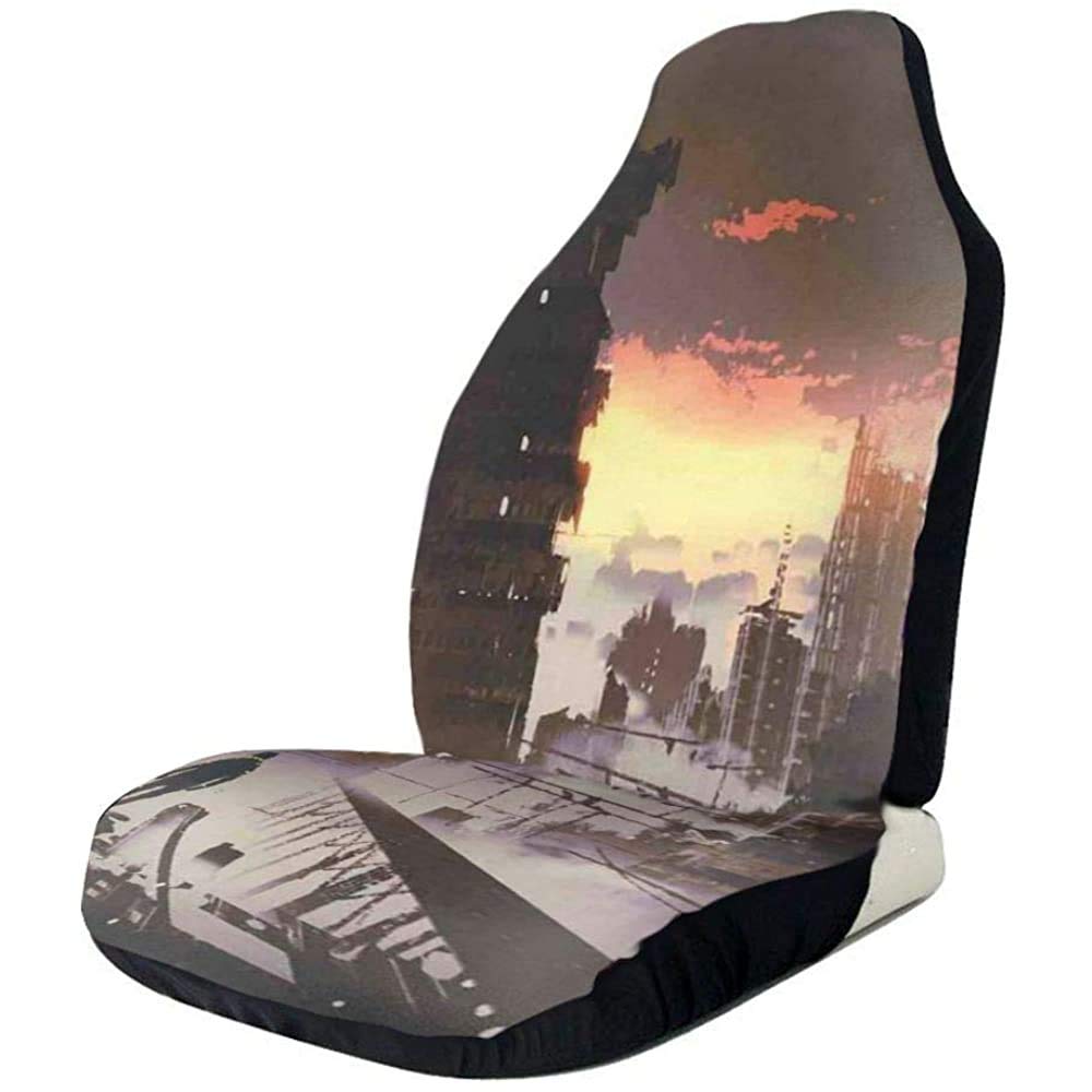 Drew Tours Car Front Seat Covers Vehicle Protector,Science Fiction Abandoned City with Robot Walking Futuristic Digital Graphic,Fit Most Cars