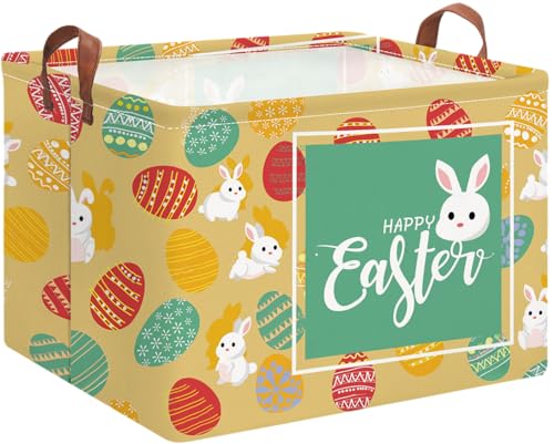 Image of Rectangle Storage Basket with Handles,Collapsible Storage Bin,Books Box,Gift Basket(Happy Easter)