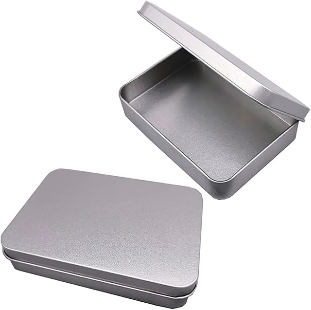 HugeDE 3 Pcs Rectangular Small Empty Hinged Tin Box Mini Storage Containers for Home Jewelry Craft Storage