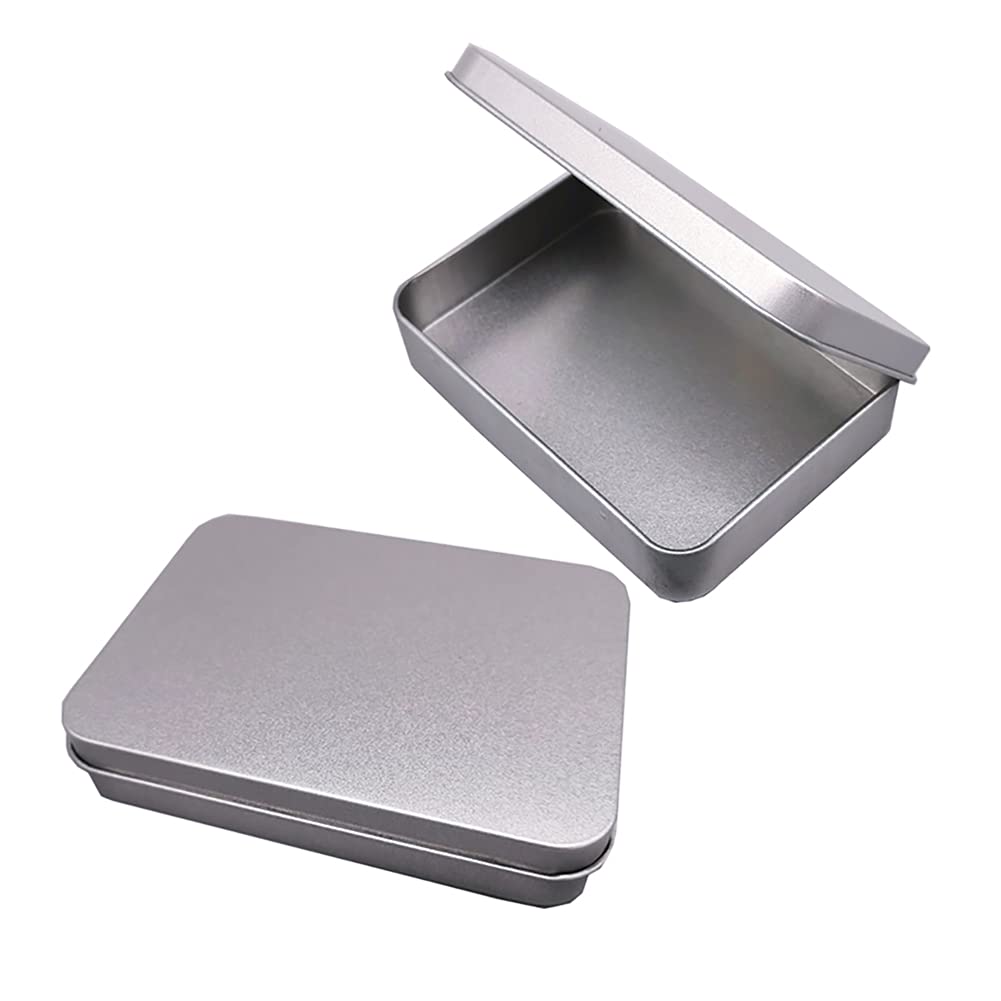 Hugede Silver 3 Pcs Rectangular Small Empty Hinged Tin Box Mini Storage Containers For Home Jewelry Craft Storage