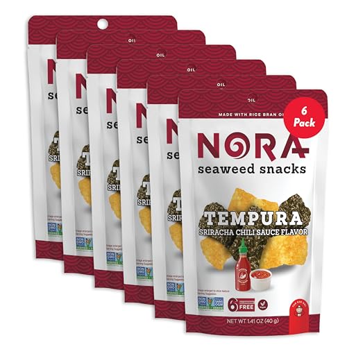 Nora Tempura Seaweed Snack, Sriracha Flavor, Sriracha, 40g Pouch, Pack of 6