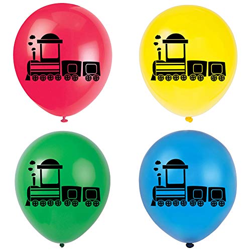 Train Latex Balloons, 12inch (16pcs) Railroad Train Birthday Party Decorations, Supplies