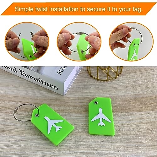 Mziart 2 Pack Silicone Luggage Tags for Suitcases Travel Bag Tags for Luggage, Baggage Suitcase Tags with Privacy Name ID Card (Green)