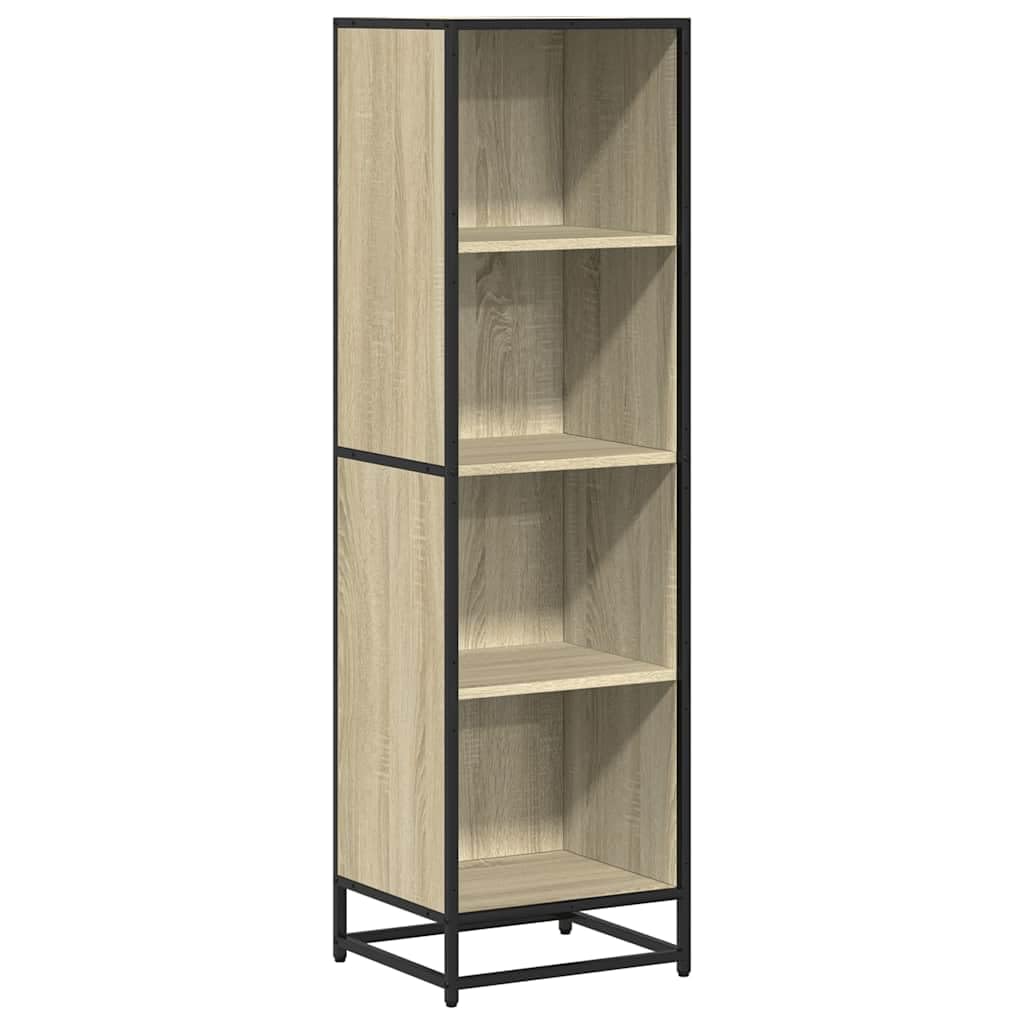 Générique Sonoma drewniana szafka na książki o wymiarach 40x35x139 cm, regał z 4 przestronnymi półkami i wytrzymałą metalową ramą, wygodne przechowywanie książek i dekoracji.