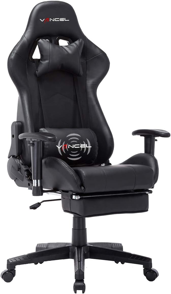 Ergonomic Computer Gaming Chair, Reclining Adjustable Swivel Office Executive Chair with Footrest Racing Rocker Style with Lumbar Massage Support PC Chair (Black)