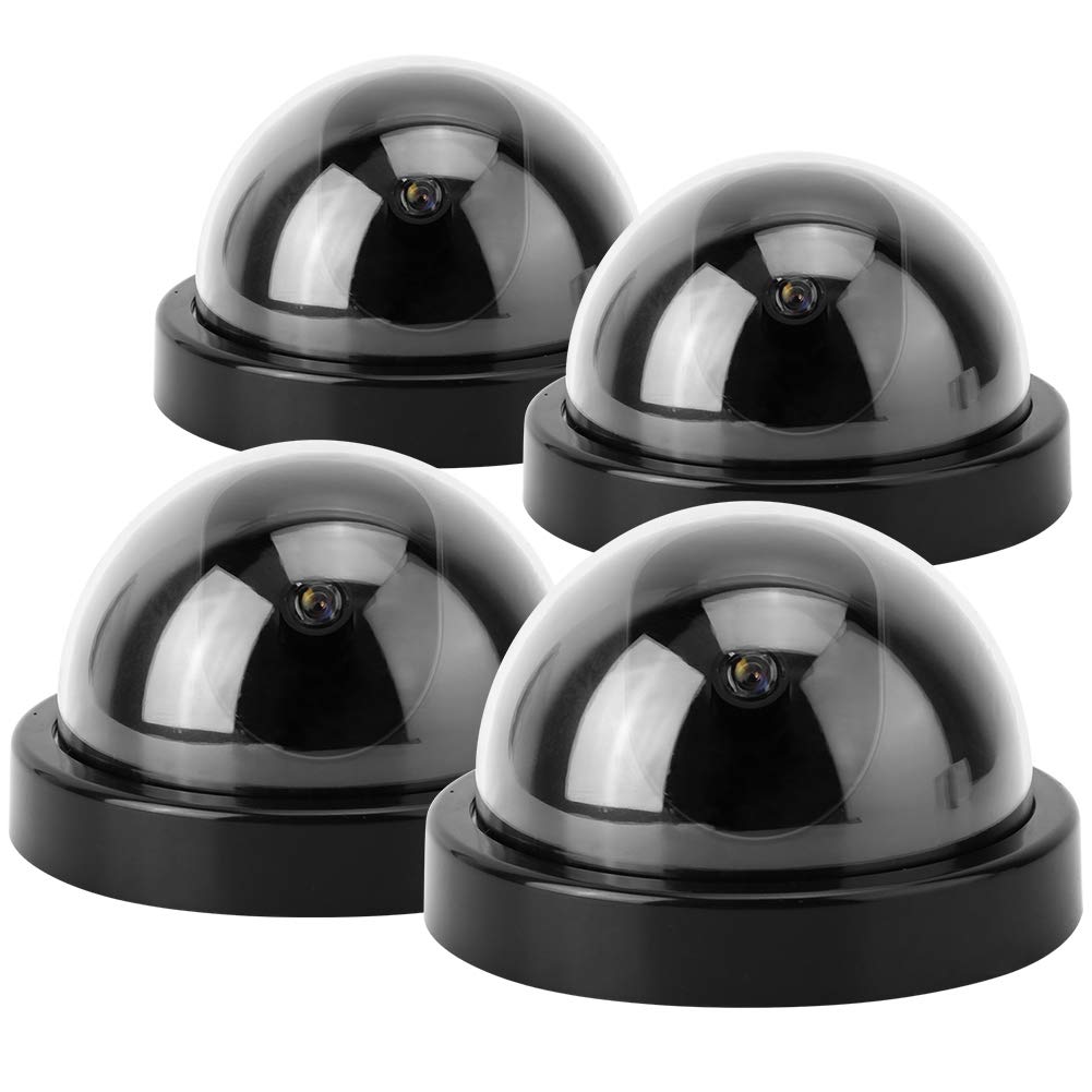 Blink - Telecamere di sicurezza finte, per esterni, 4 pezzi, telecamera di sorveglianza a cupola, finta telecamera di sicurezza CCTV, con luce LED lampeggiante (bianco) (nero)
