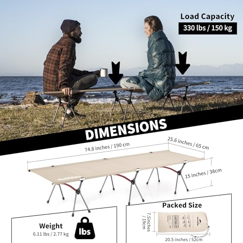Image of Naturehike ArmyWild Folding Camping Cot, Height Adjustable Ultralight Backpacking Cot, Portable Camping Bed for Camping Hiking Travel Home
