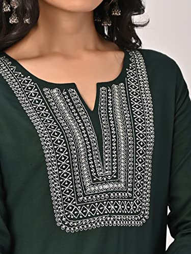 Image of rangita Rayon Calf Length Embroidered A-line Kurti for Women | Kurta for Women