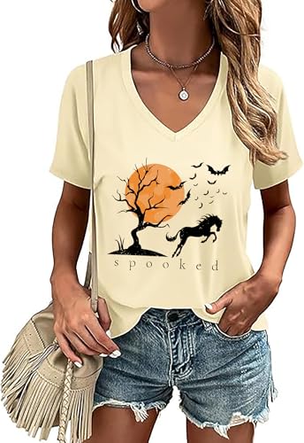 Spooked Horse Shirt Halloween Horse Shirts Spooky Season Short Sleeve Casual Tee Top Horses Lover Gifts2