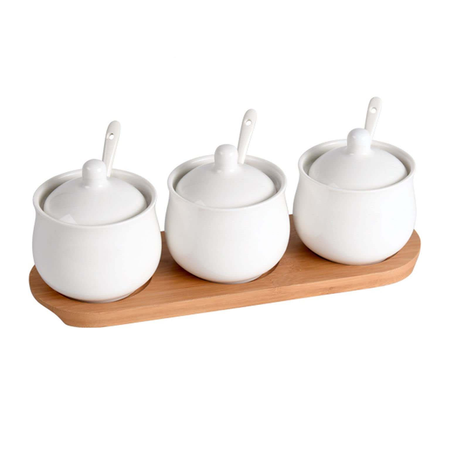 Barattolo for spezie in porcellana, zuccheriera, zuccheriera in ceramica con coperchio, zuccheriera in porcellana con cucchiaio, piccola saliera, barattolo portaoggetti, for bar, ristorante-Bianco-3 S