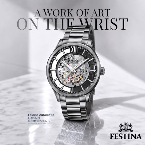 Image of Festina Automatic Skeleton Watch, Stainless Steel Analog Wristwatch