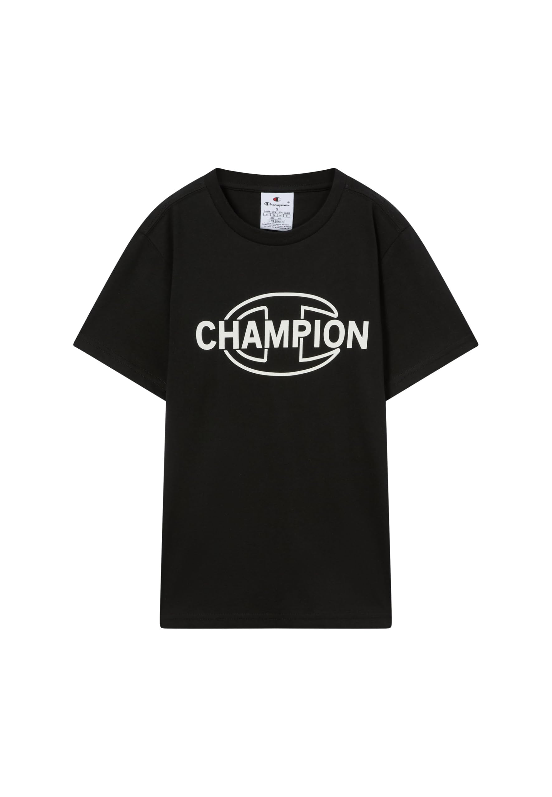 Champion Boys' Short Sleeve T-Shirt, Crewneck, 100% Cotton Organic Jersey, with Graphic Logo, Relax fit Black