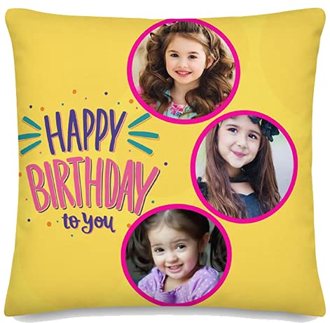 Customized Printed Square Pillow 16" x 16" Happy Birthday (HBD Yellow)