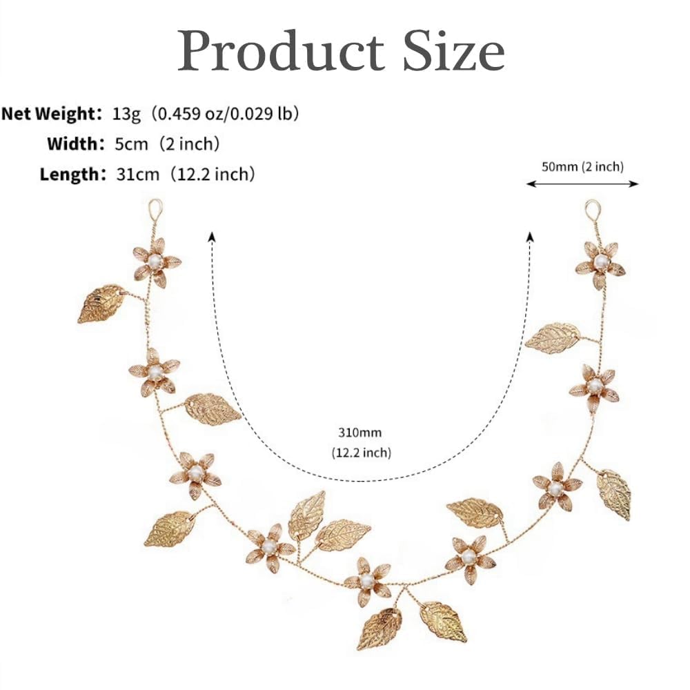 KAEGOUSY Gold Leaf Headband for Women Gold Leaf Headband Pearl Headpiece Leaf Girl Headpiece Leaf Hair Vine Leaf Wedding Hair Accessories for Kids Girl Women - Image 4