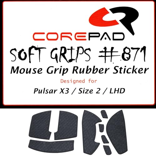 Corepad Soft Grips Pulsar X3用グリップテープ 1set ソフトポリマーゴム【国内正規品】 (Black, Size2, 左利き)