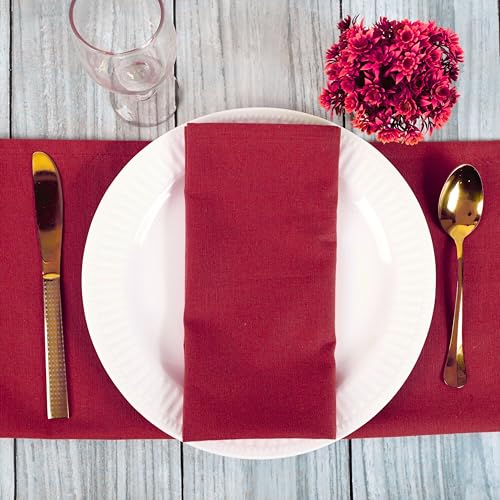 Image of FINGERCRAFT Table Napkins 18x18 Inches Set of 12 Cotton Linen Blend Fabric Dinner Cloth Napkins Washable and Reusable, Good Absorbency for Home, Parties, Hotels (Tango Red)