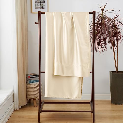 Image of Ersmak Satin Flat Sheet Only, Single Flat Sheet Full, Luxury & Ultra Soft Silky Bedding Top Sheet for Full Mattress - Beige