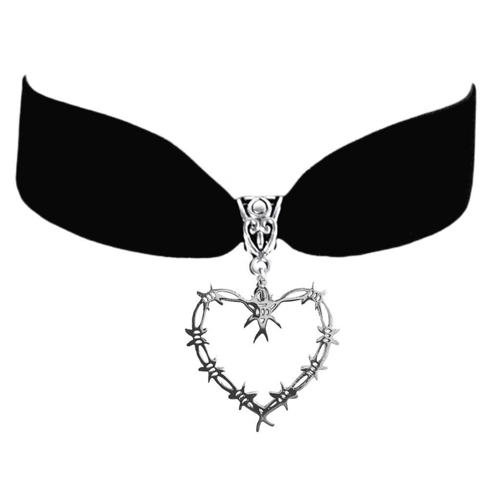 Maxtonser Gothic Barbed Wire Thorns Heart Necklace Soft Velvets Choker Necklace,Aesthetic Necklace Trendy Jewelry Gifts for Womens