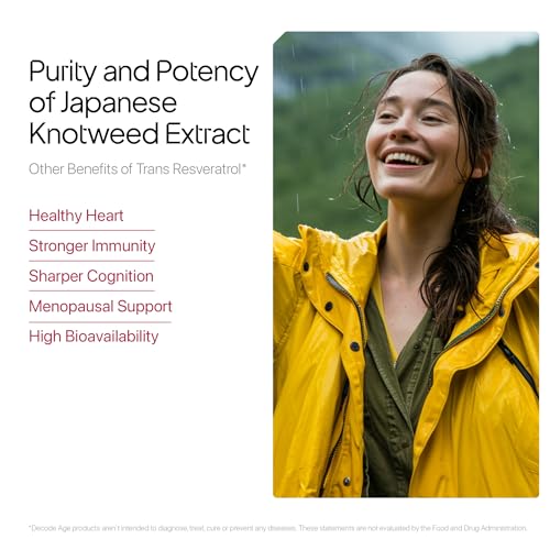 Image of Trans-Resveratrol 500 mg | Pure Antioxidant & Anti-Aging Supplement | Supports Cellular Repair, Heart Health & Healthy Inflammation Response | High Bioavailable Japanese Knotweed Extract | Decode Age