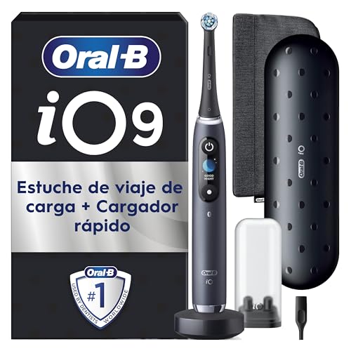 Oral B iO 9 Cepillo de Dientes Eléctrico Negro con Mango Recargable, 1 Cabezal, Estuche de Viaje Con Cargador y Funda Magnética, 7 Modos De Cepillado, Sensor De Presión, Diseñado por Braun