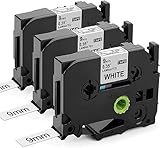 Suminey kompatible Schriftband als Ersatz für Brother P-touch bänder 9mm TZe-221 TZe221 TZe TZ AZe Tape 9mm x 8m Schwarz auf Weiß für Brother P Touch PT-D400 1010 1005 1000 H108 H105 H101T, 3x
