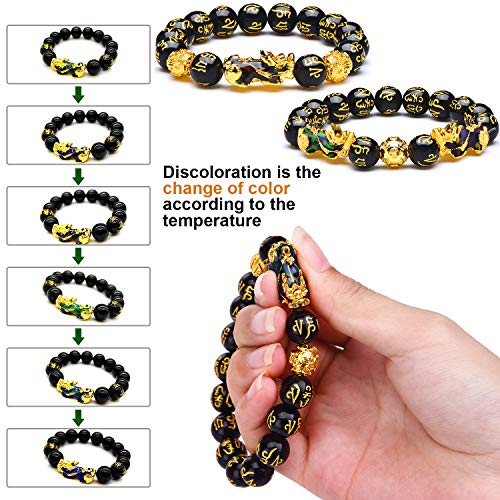 Image of Hicarer 2 Pcs 12 mm Feng Shui Good Luck Bracelets Hand Carved Black Amulet Bead Pi Xiu Chinese Bracelet for Attracting Wealth and Good Luck for Women Men